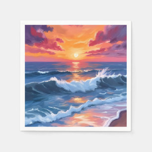 Ocean Sunset Beach Waves Watercolor Card Napkin