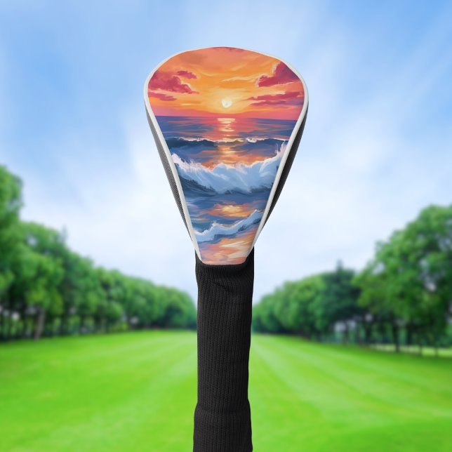 Ocean Sunset Beach Waves Watercolor Golf Head Cover (Creator Uploaded)
