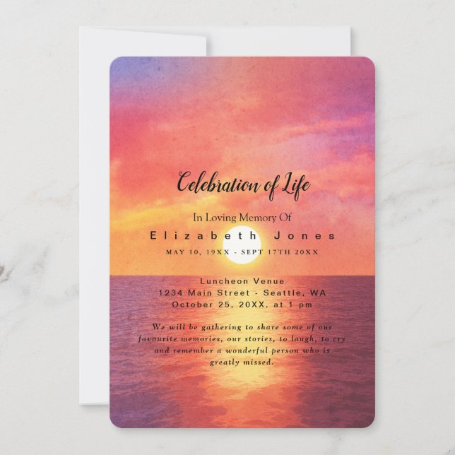 Ocean Sunset Celebration of Life Funeral (Front)