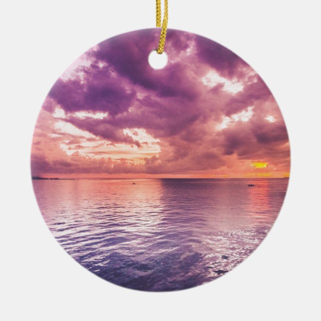 Ocean Sunset Inspirational Ceramic Ornament (Front)