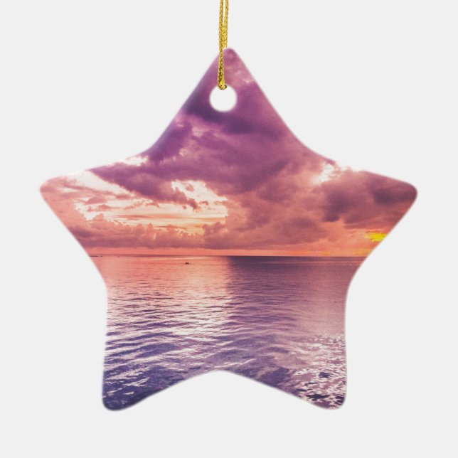 Ocean Sunset Inspirational Ceramic Ornament (Front)