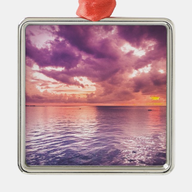 Ocean Sunset Inspirational Metal Ornament (Front)