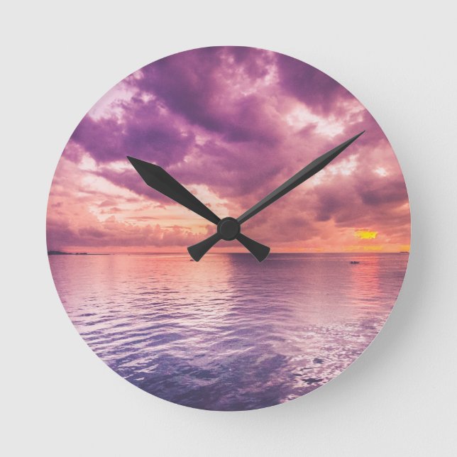 Ocean Sunset Inspirational Round Clock (Front)