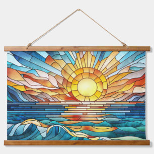 Ocean Sunset mosaic art Hanging Tapestry