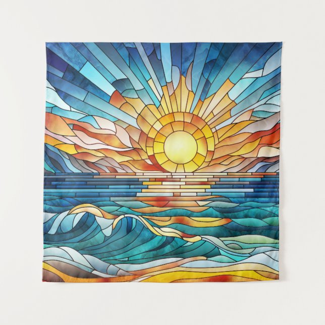 Ocean Sunset mosaic art Tapestry (Front)