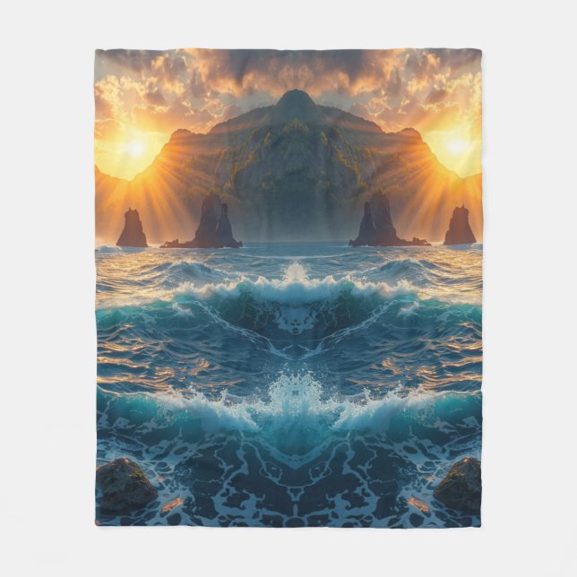 Ocean Sunset Mountain Quote Nature Cozy  Fleece Blanket (Front)