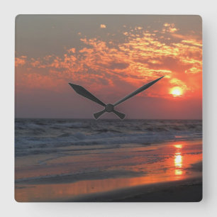 Ocean Sunset - Oak Island, NC Square Wall Clock