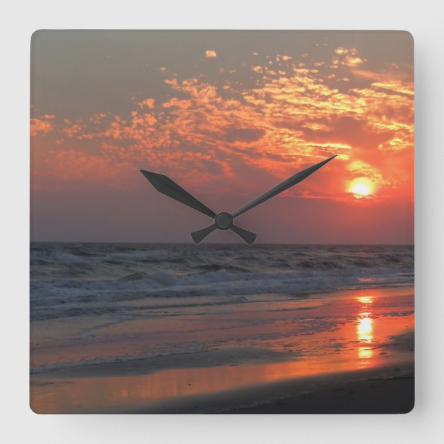 Ocean Sunset - Oak Island, NC Square Wall Clock (Front)