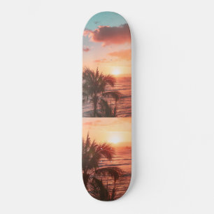 Ocean Sunset Palm Tree Orange Clouds  Skateboard
