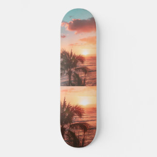 Ocean Sunset Palm Tree Orange Clouds Skateboard