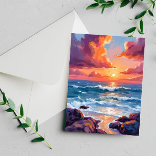 Ocean Sunset Pastel Watercolor Beach Card