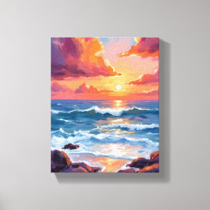 Ocean Sunset Pastel Watercolor Beach Painting Canvas Print