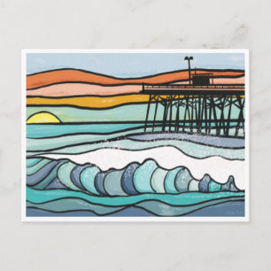 Ocean Sunset Pier Print Postcard
