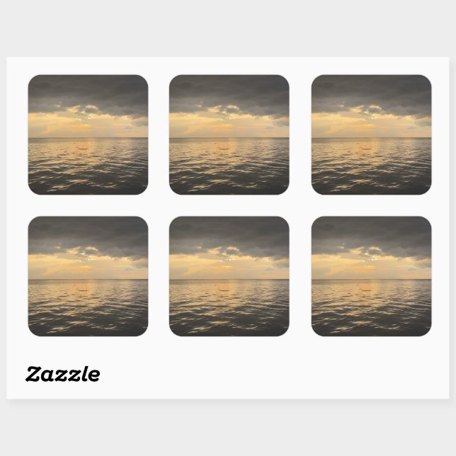 Ocean Sunset Reflection Photography-Beautiful Sea Square Sticker (Sheet)