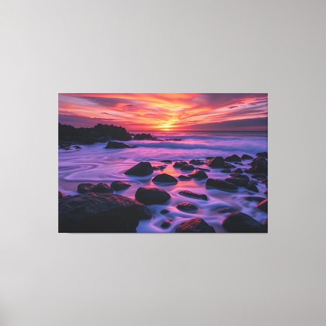 Ocean Sunset Rocks Seascape Art Canvas Print (Front)