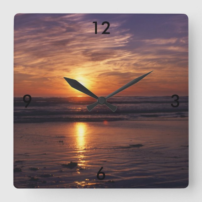 Ocean sunset square wall clock (Front)