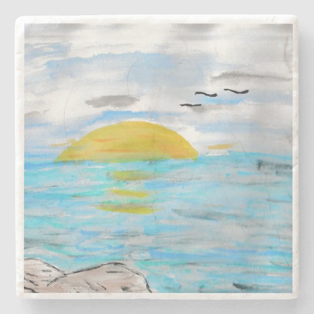 Ocean Sunset  Stone Coaster (Front)