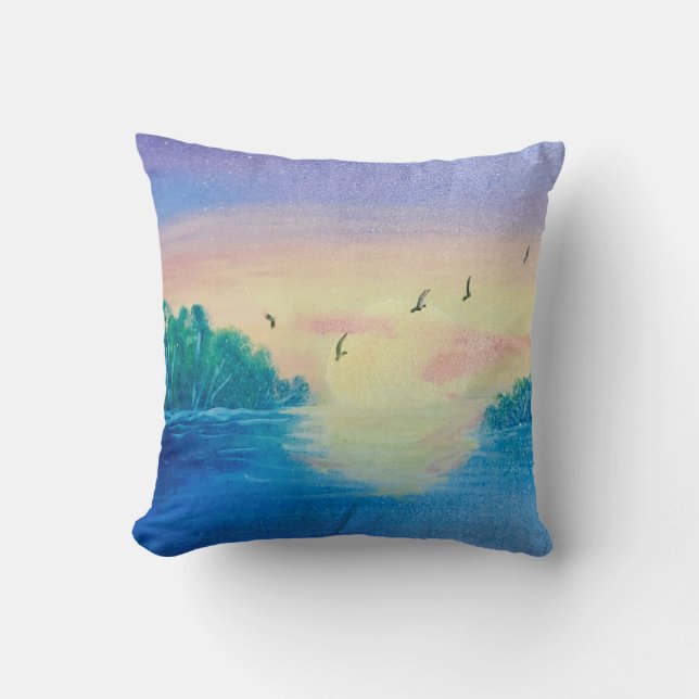 Ocean Sunset Throw Pillow – Coastal Landscape Pain (Front)