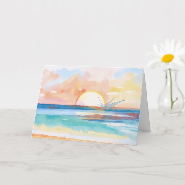 Ocean Sunset Tropical Art Note Card (Small Plant)