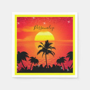 Ocean Sunset Tropical Beach Palm Trees Personalize Napkin