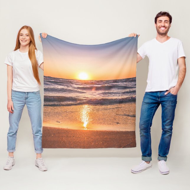 Ocean Sunset Tropical Holiday Fleece Blanket (In Situ)