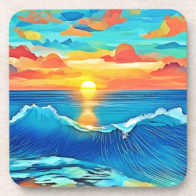 Ocean Sunset Wave Art Coaster (Front)