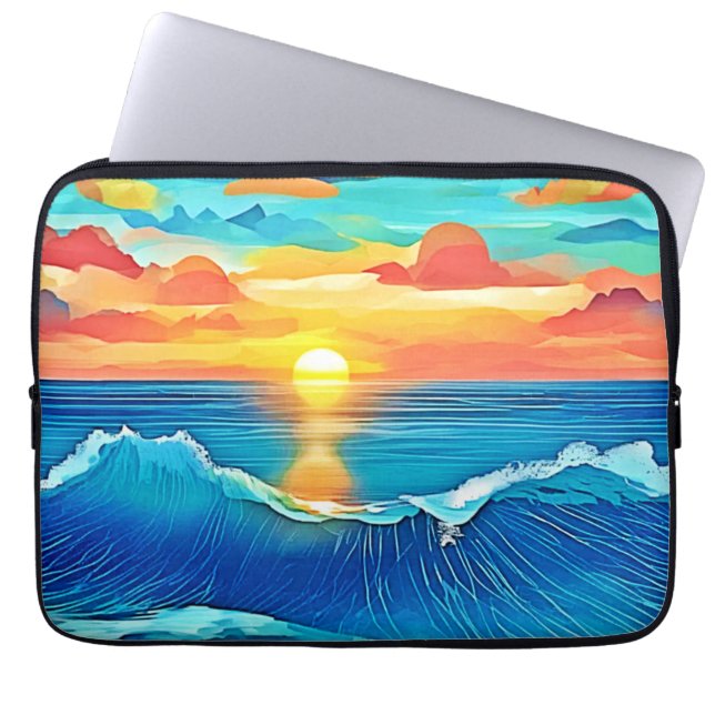 Ocean Sunset Wave Art Laptop Sleeve (Front)