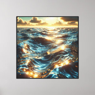 Ocean Sunset Waves with Golden Reflections   Canvas Print