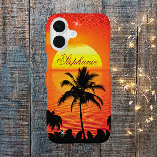 Ocean sunset with Palm Tree Personalized iPhone 16 Case