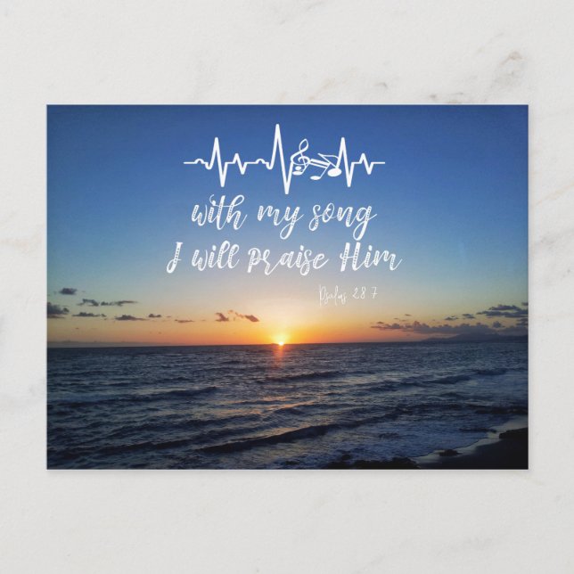 Ocean Sunset with Psalms Praise Him Bible Verse Postcard (Front)