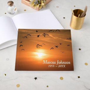 Ocean Sunset With Seagulls for Memorial Service  Guest Book