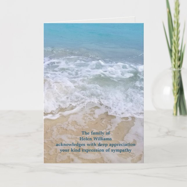 Ocean Surf and Sand Sympathy Thank You Card (Front)