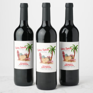 Ocean Surf Plam Tree Beach Bag Baby Shower Wine Label