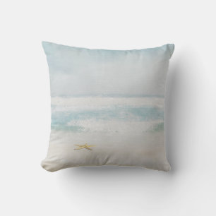 Ocean Surf with Starfish Watercolor Throw Pillow