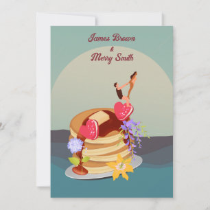 Ocean Surfing on Pancakes Sweet Love Wedding Invitation