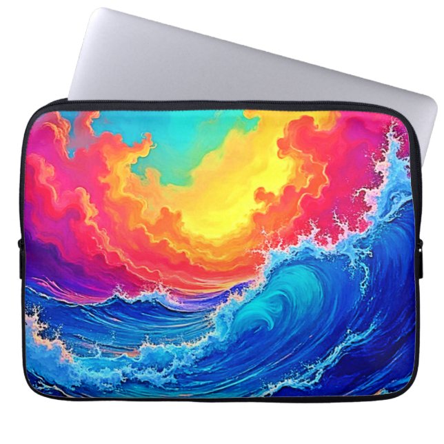 Ocean Surge: Radiant Sunset Wave Laptop Sleeve (Front)