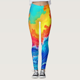 Ocean Surge: Radiant Sunset Wave Leggings