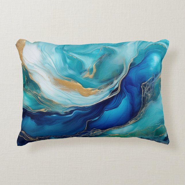 Ocean Symphony: Cobalt and Teal Abstract  Accent Pillow (Front)