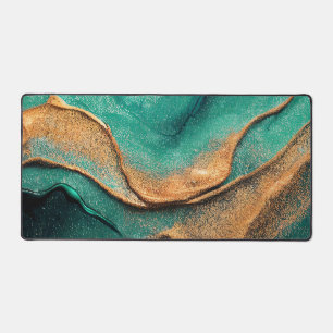 Ocean Teal and Bronze Abstract Art Desk Mat