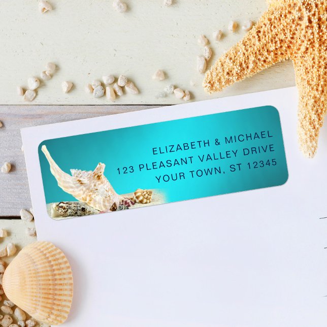 Ocean Teal Blue Aqua Seashells Beach Address Label (Creator Uploaded)