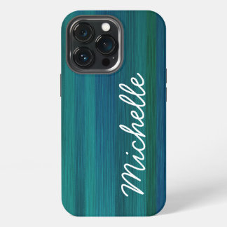 Ocean Teal Blue Green & White Custom Cursive Name  iPhone 13 Pro Case