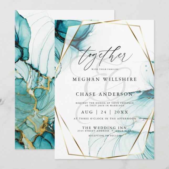 Ocean Teal Elegant Watercolor Invitation (Front/Back)