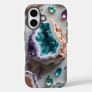 Ocean Teal Geode with Amethyst Gems – Crystal Marb iPhone 16 Case