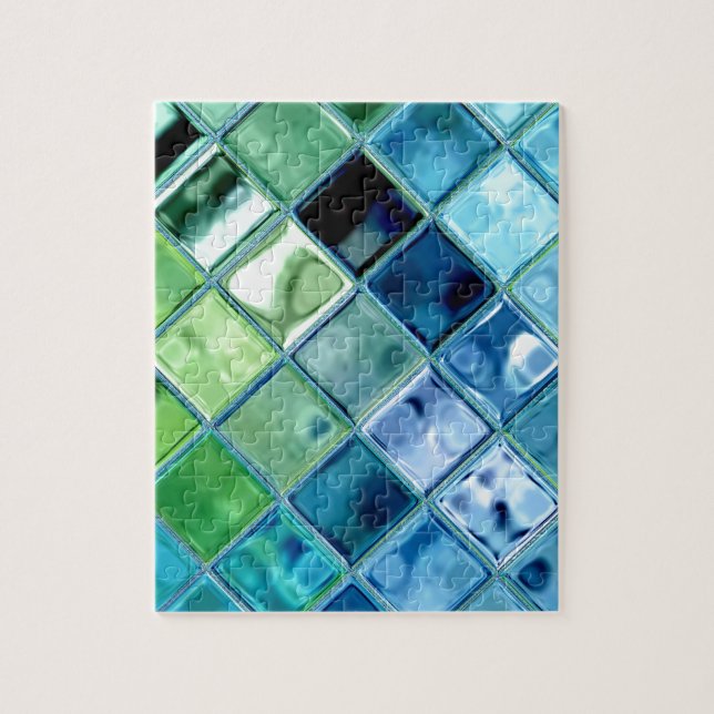 Ocean Teal Glass Mosaic Tile Art Jigsaw Puzzle (Vertical)