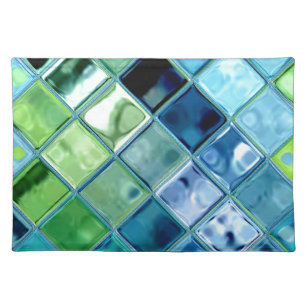 Ocean Teal Glass Mosaic Tile Art Placemat