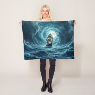 Ocean tempest storm galleon ship journey fleece blanket