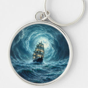 Ocean tempest storm galleon ship journey keychain