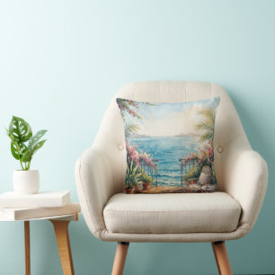 Ocean Terrace with a Peaceful View Throw Pillow