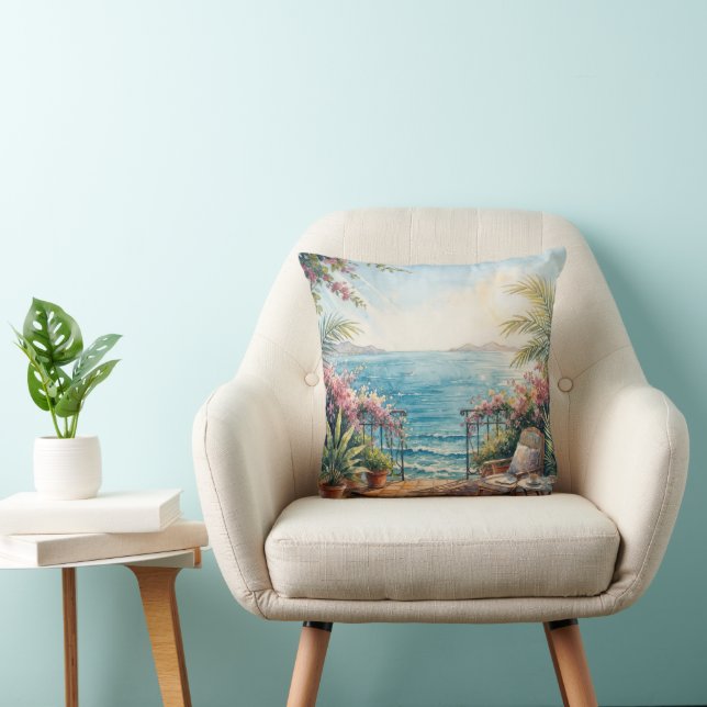 Ocean Terrace with a Peaceful View Throw Pillow (Chair)