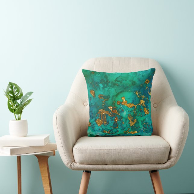 Ocean Texture and Gold Throw Pillow (Chair)